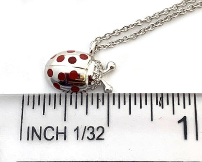 Tiffany & Co. Diamond Red Enamel 18k White Gold Lady Bug Pendant Necklace