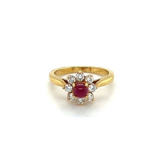 Tiffany & Co. Diamond Ruby 18k Yellow Gold Floral Ring - Size 4.5