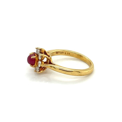 Tiffany & Co. Diamond Ruby 18k Yellow Gold Floral Ring - Size 4.5