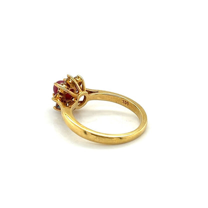 Tiffany & Co. Diamond Ruby 18k Yellow Gold Floral Ring - Size 4.5