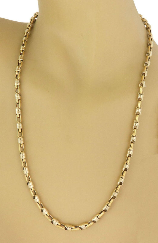 Barrel Link 18k Multi Tone Gold Long Chain 23.5"