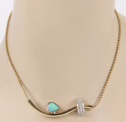 Australian Opal and Diamonds 14k Tri Color Gold Necklace