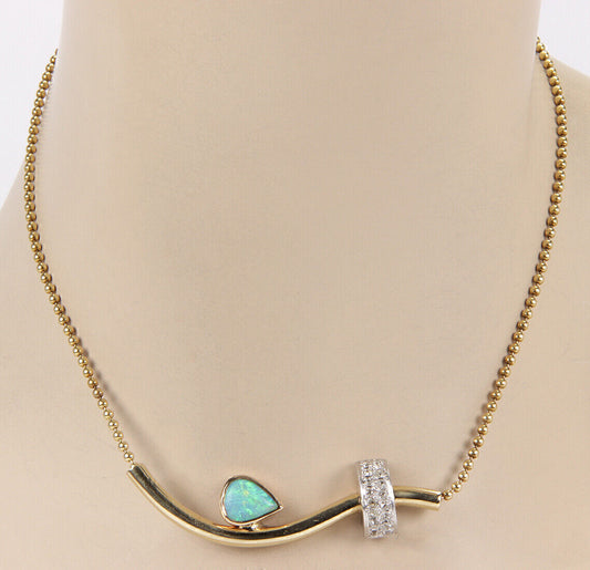 Australian Opal and Diamonds 14k Tri Color Gold Necklace