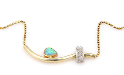 Australian Opal and Diamonds 14k Tri Color Gold Necklace