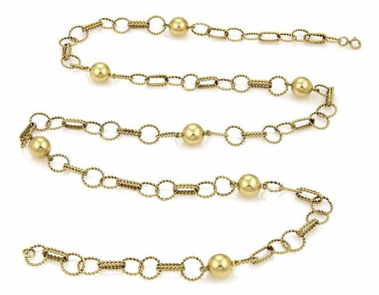 Balls & Twisted Wire 14k Yellow Gold Link Chain Necklace 35"