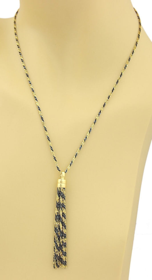 Black & Yellow 14k Gold Twisted Design Tassel Necklace