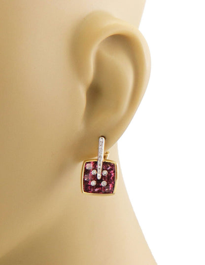 Bellarri Diamond Rhodolite Garnet 18k Yellow Gold Dangle Earrings