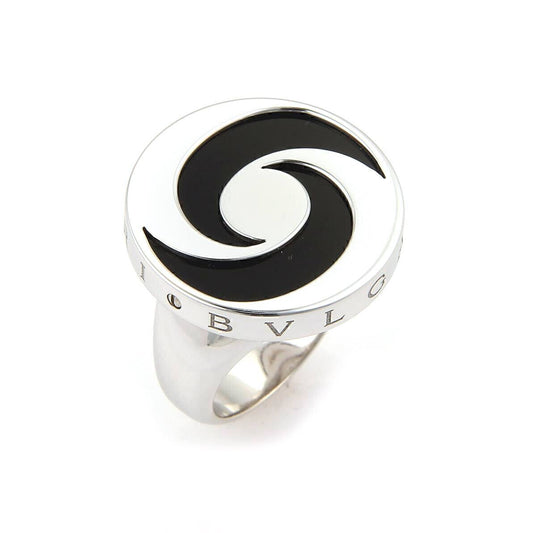 Bvlgari Onyx Spinning Optical 18k White Gold & Stainless Steel Ring Size 5.5