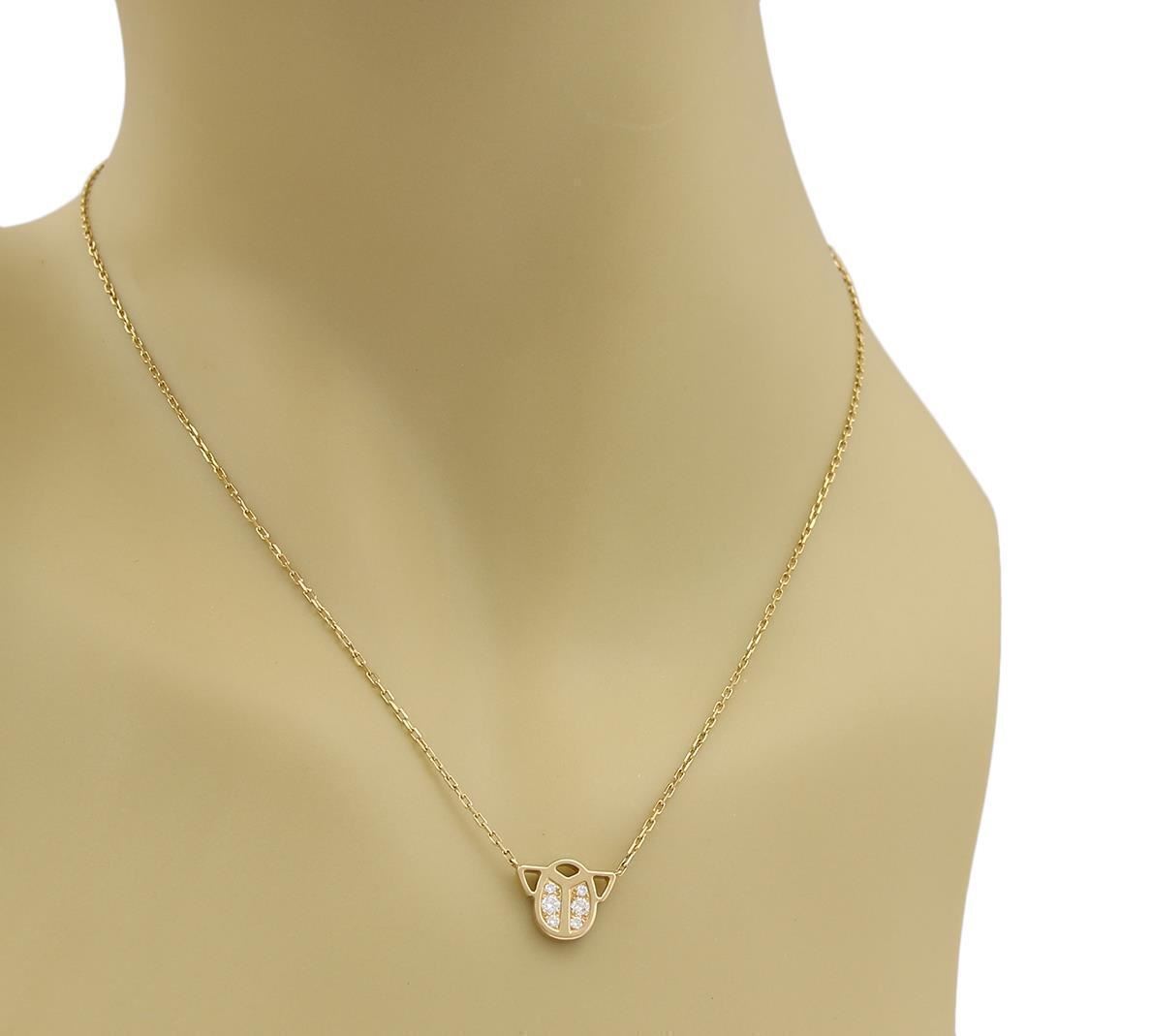 Cartier Diamond Scarab 18k Yellow Gold Pendant Necklace w/Paper