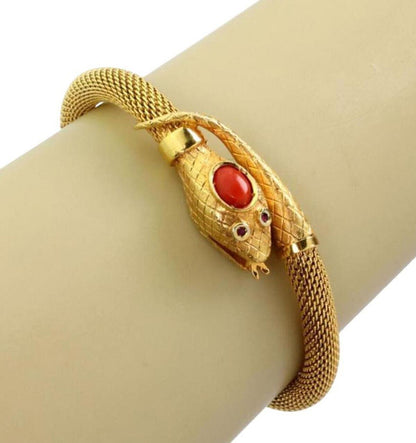 Coral Snake Mesh 18k Yellow Gold Tube Flex Bracelet