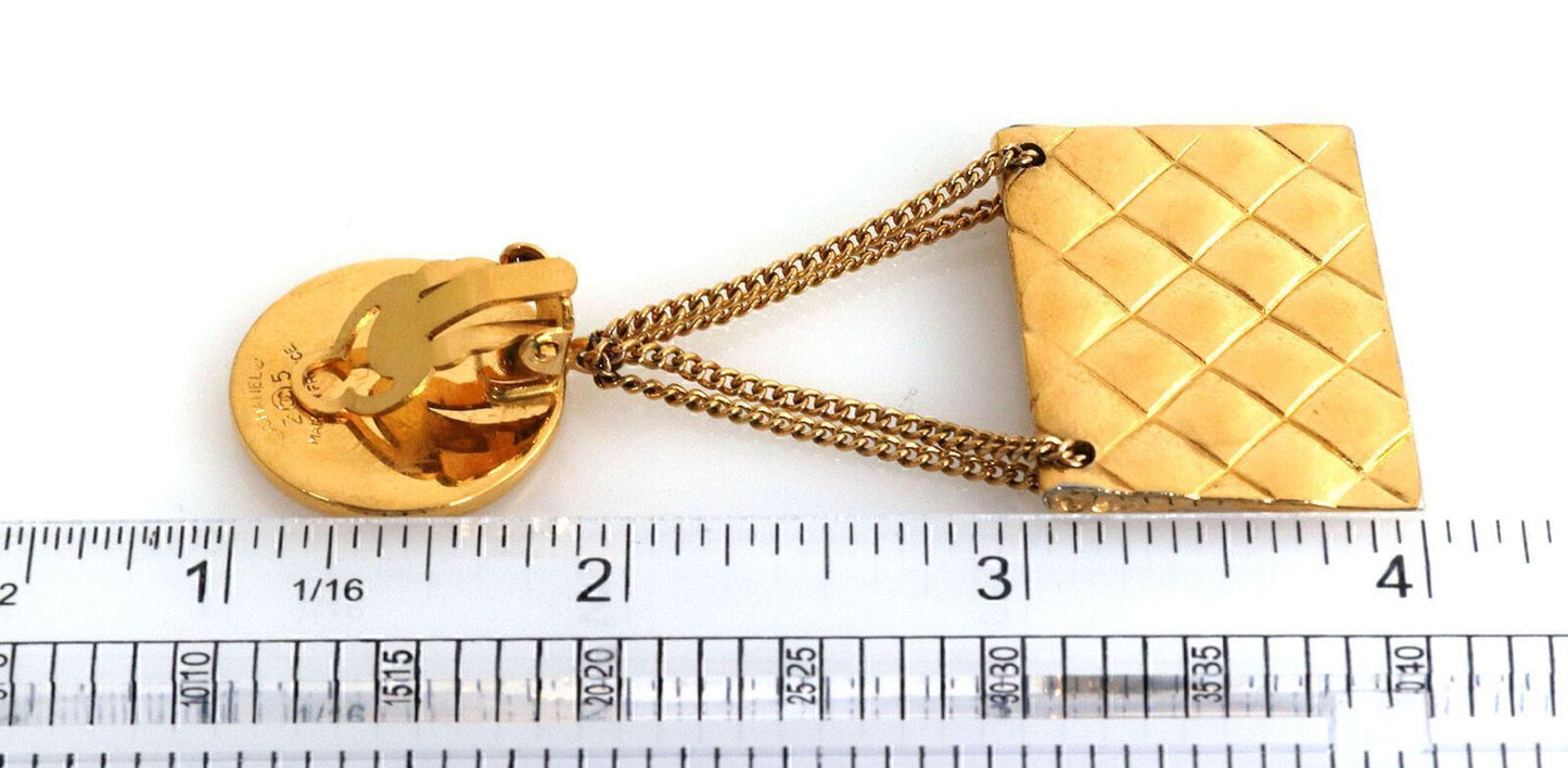 Chanel Quilted Bag 2.55 Motif C Logo Dangle Clip On Fashion Earrings