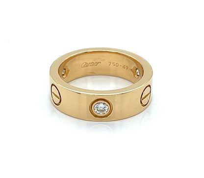 Cartier Love 18k Yellow Gold 3 Diamond Band Ring w/Cert - Size 5