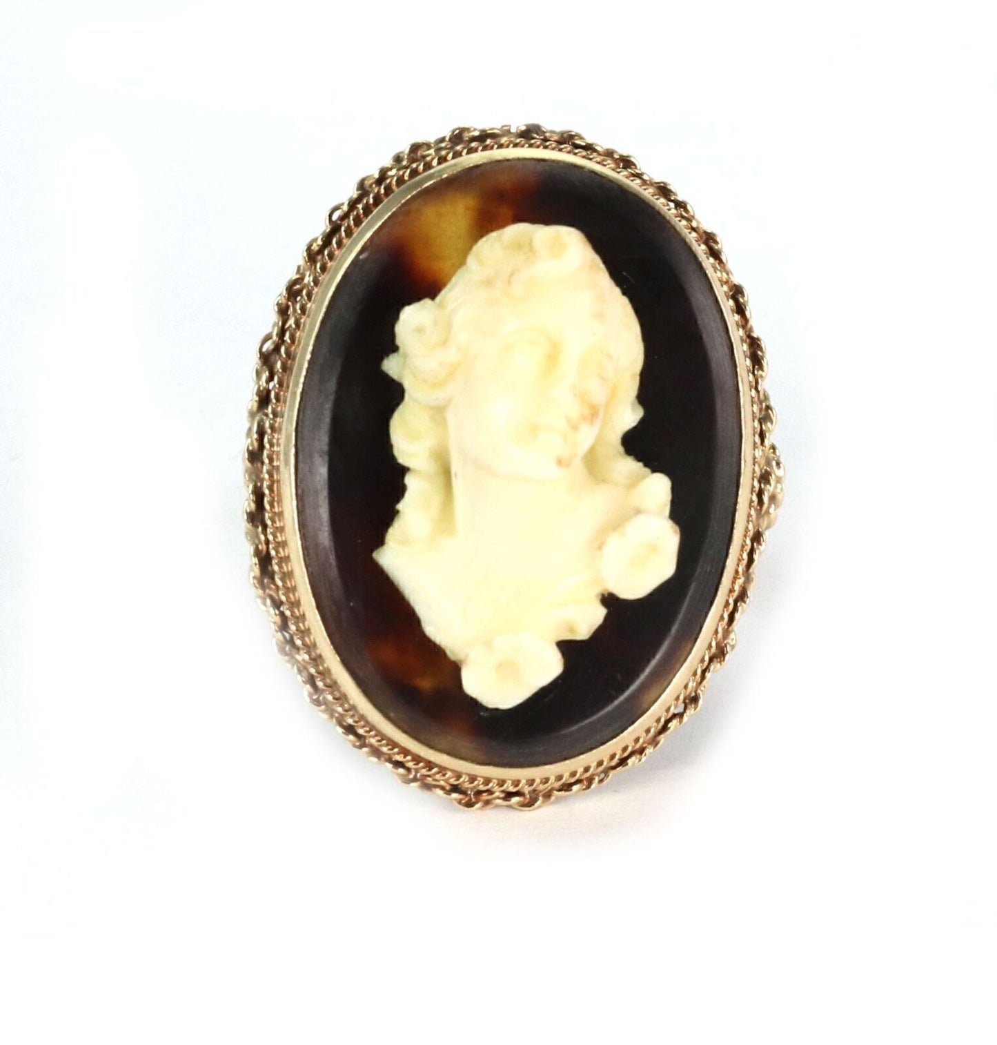 Carved Woman Cameo 14k Yellow Gold Oval Ring - Size 6