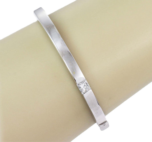 Cartier Tank Princess Cut Diamond 18k White Gold Bangle - Size 16