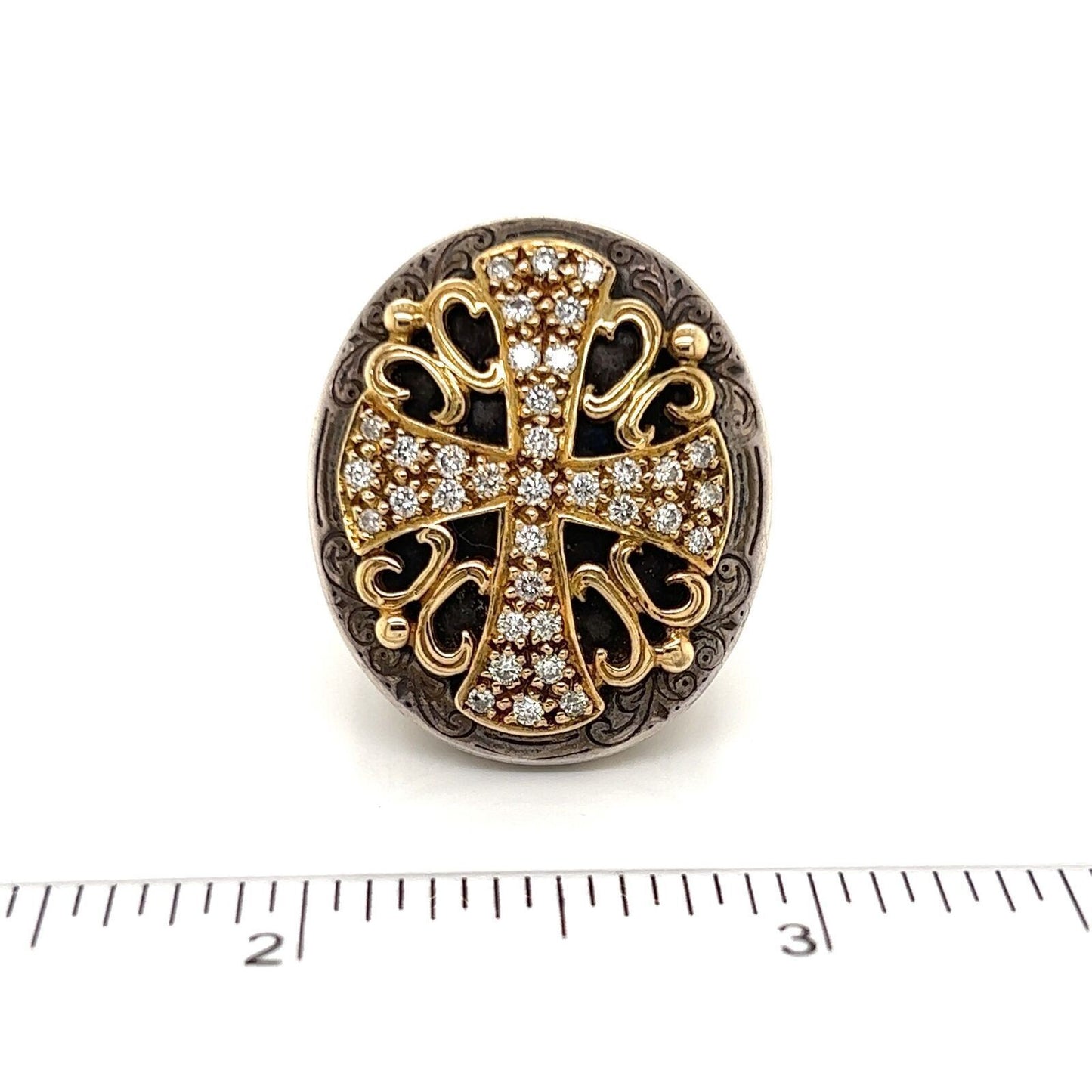 Konstantino Diamond Sterling & 18k Gold Large Oval Shape Maltese Cross Ring - Size 7