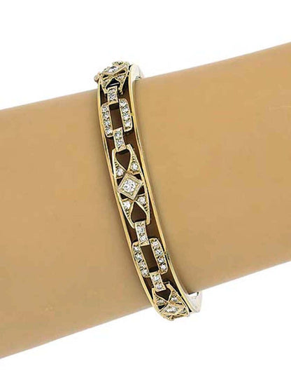 Diamond Fancy 14k Yellow Gold Open Design Bangle Bracelet