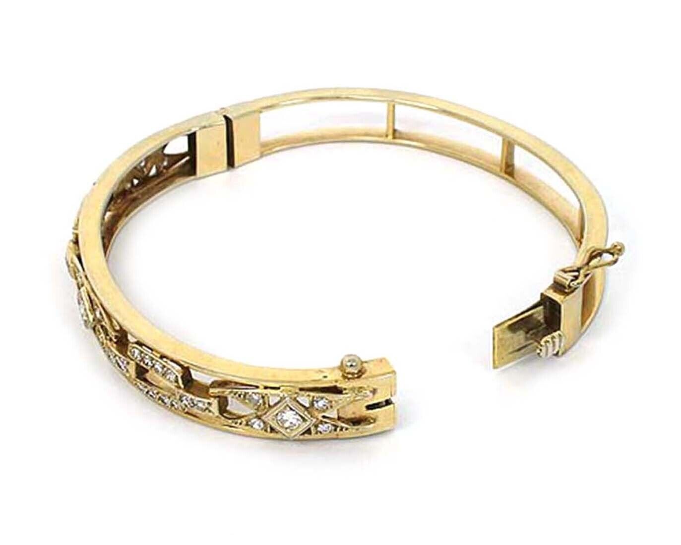 Diamond Fancy 14k Yellow Gold Open Design Bangle Bracelet