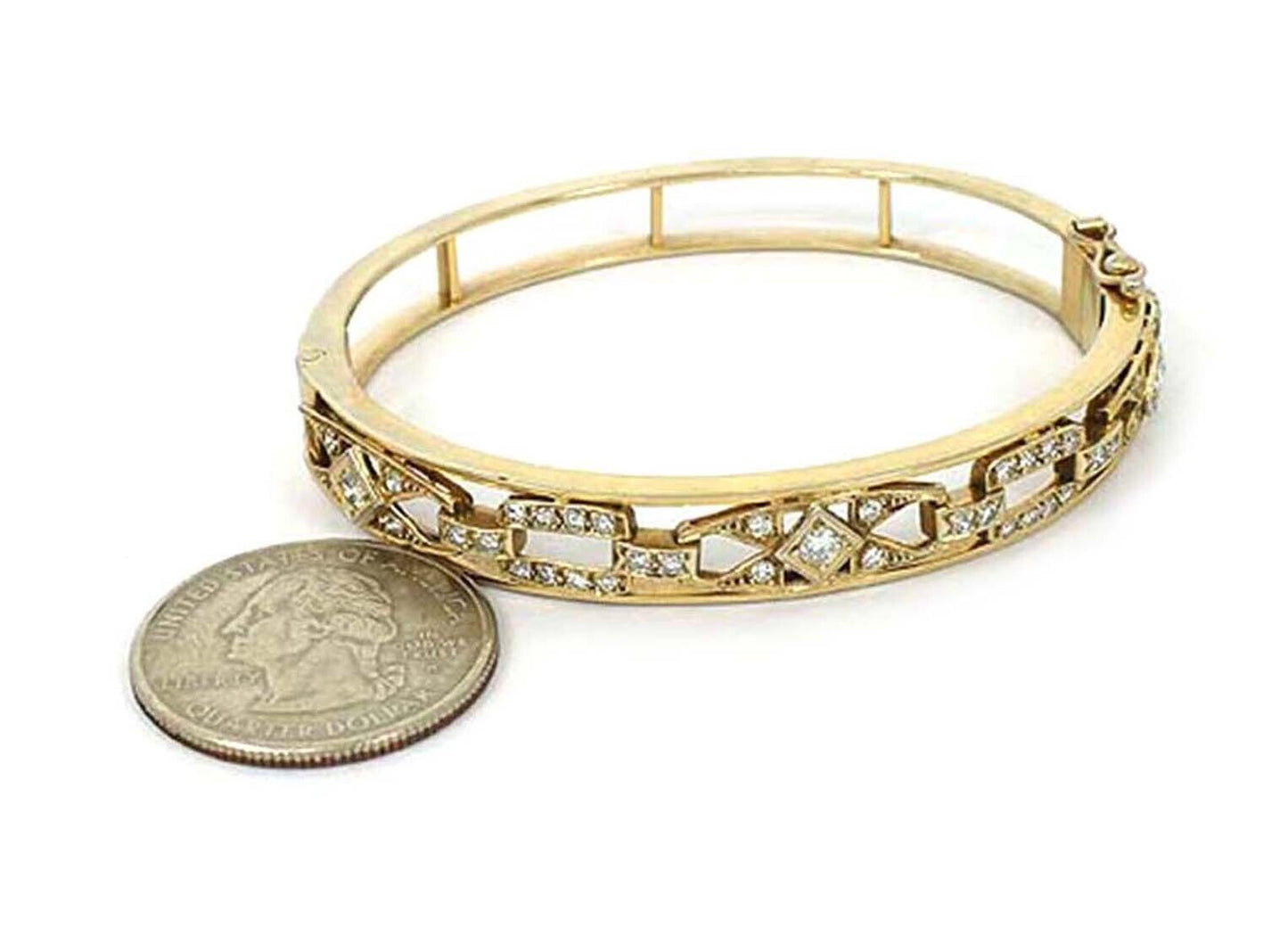 Diamond Fancy 14k Yellow Gold Open Design Bangle Bracelet