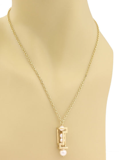 Versace 18k Yellow Gold Pearls Chandelier Pendant Necklace