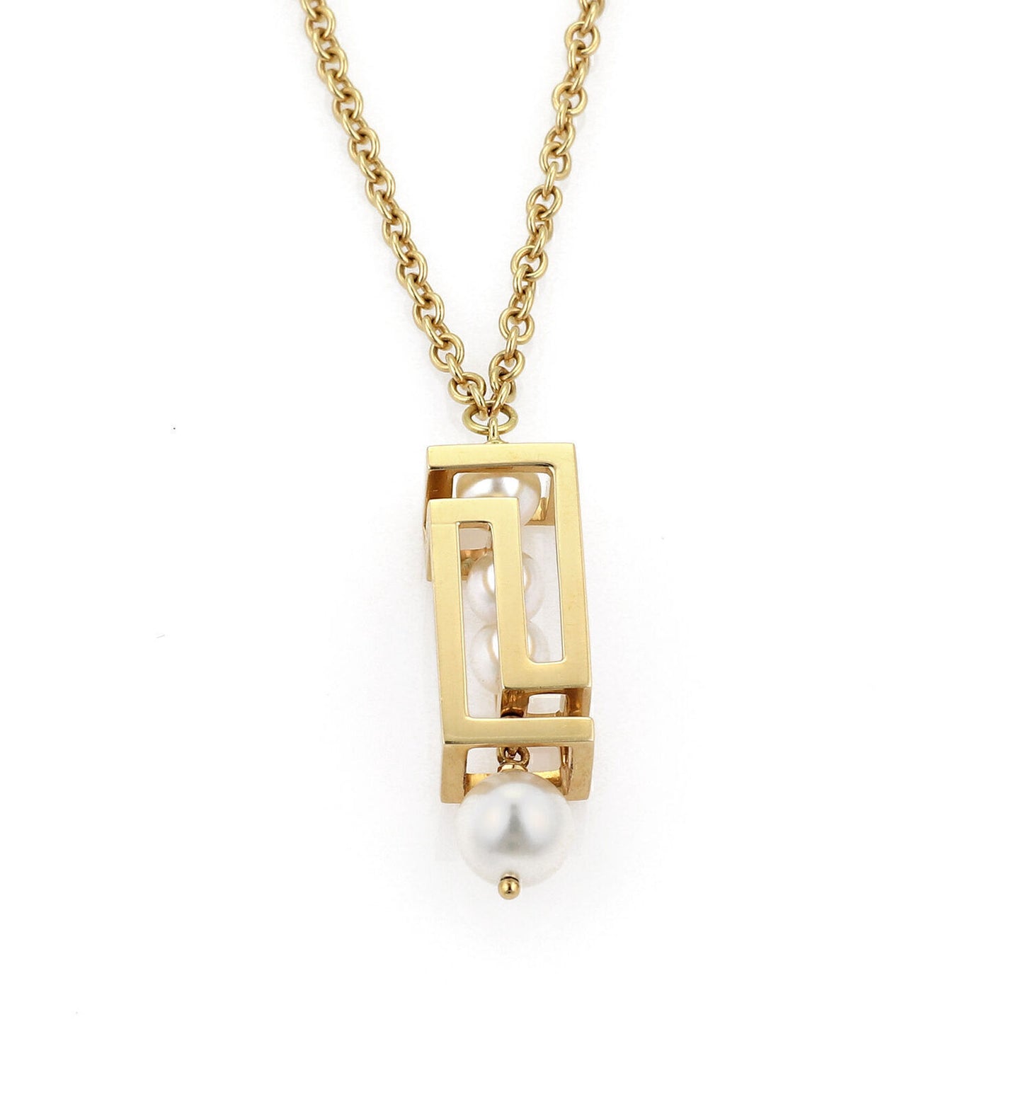 Versace 18k Yellow Gold Pearls Chandelier Pendant Necklace