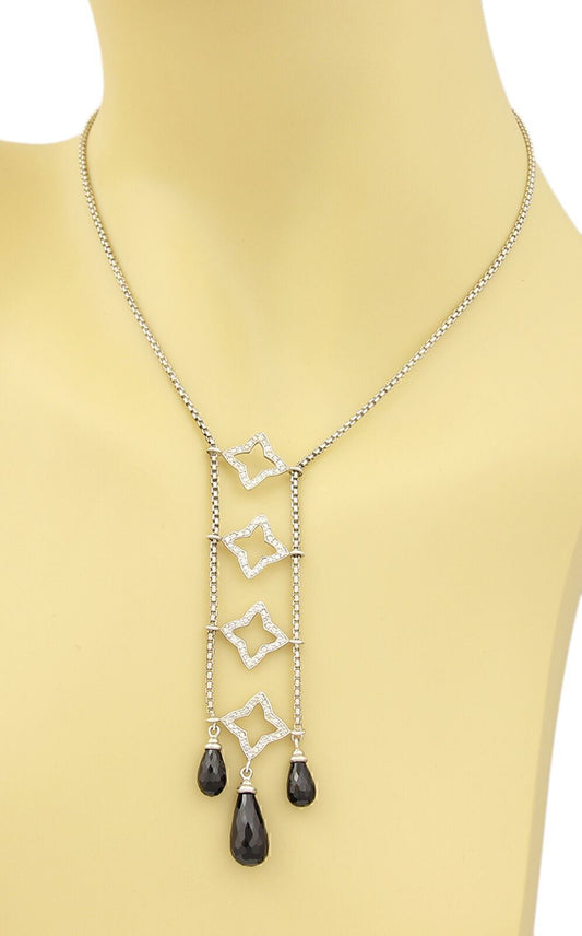 David Yurman Quatrefoil Diamonds & Briolette Onyx Drop Pendant Necklace