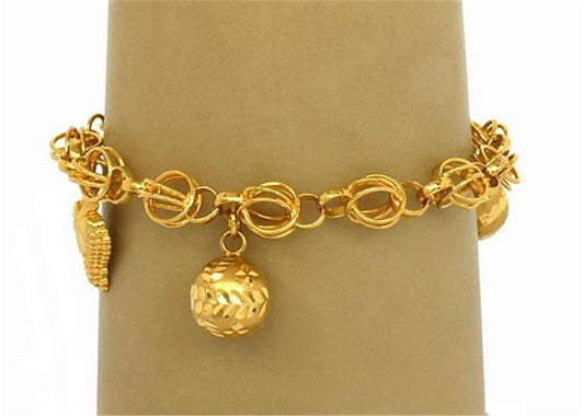 Dangling 4 Charms 21k Gold Fancy Link Bracelet