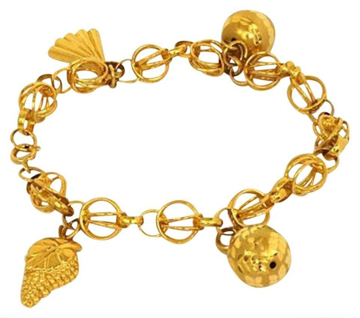 Dangling 4 Charms 21k Gold Fancy Link Bracelet