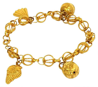 Dangling 4 Charms 21k Gold Fancy Link Bracelet