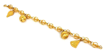 Dangling 4 Charms 21k Gold Fancy Link Bracelet