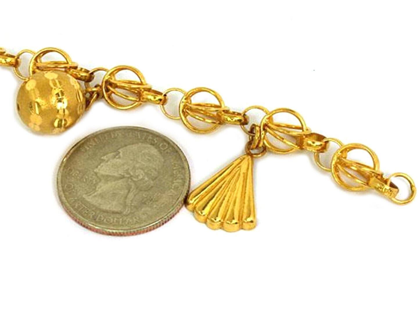 Dangling 4 Charms 21k Gold Fancy Link Bracelet