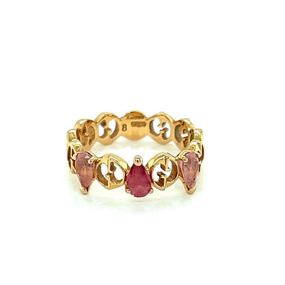 Gucci Logo Pink Sapphire 18k Rose Gold Band Ring - Size 4