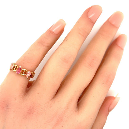 Gucci Logo Pink Sapphire 18k Rose Gold Band Ring - Size 4