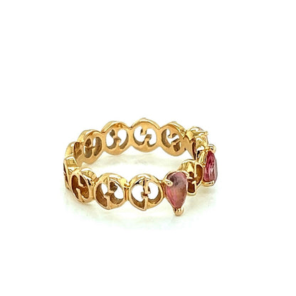 Gucci Logo Pink Sapphire 18k Rose Gold Band Ring - Size 4