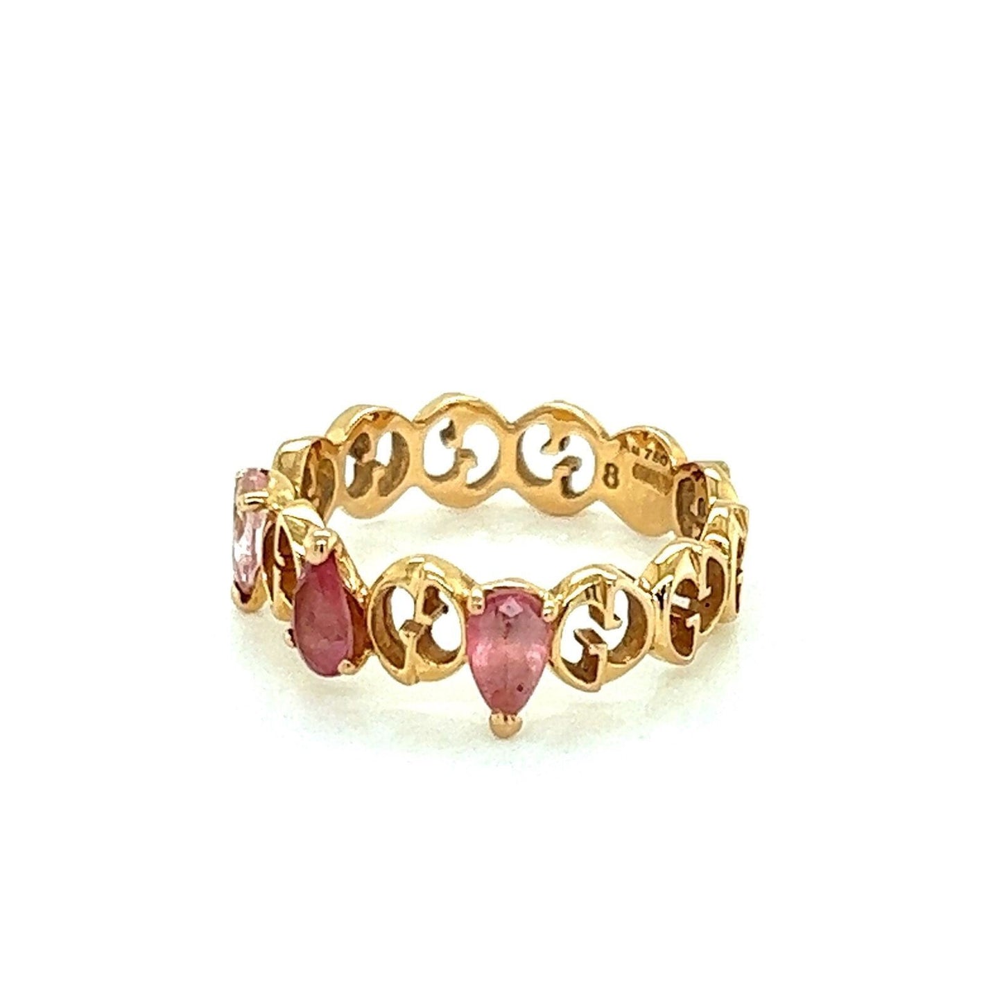 Gucci Logo Pink Sapphire 18k Rose Gold Band Ring - Size 4