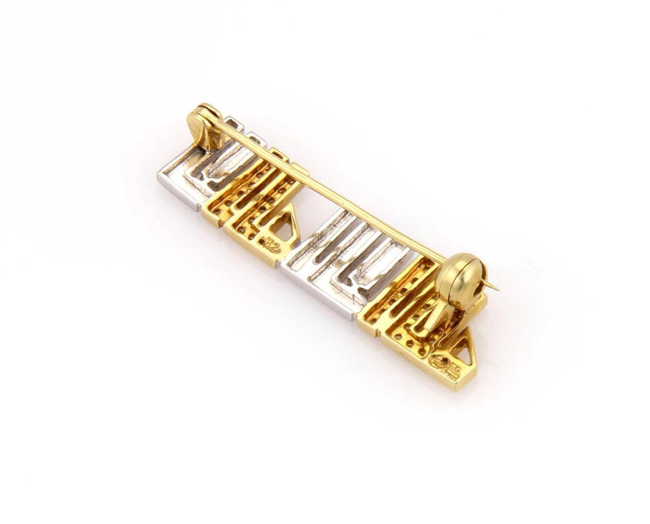 Diamond Arabic Script 18k Two Tone Gold Pin Brooch