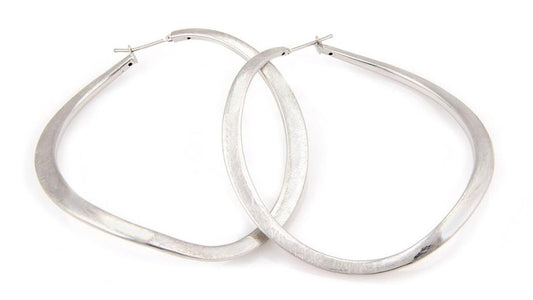 Jumbo Textured 14k White Gold Wave Hoop Earrings