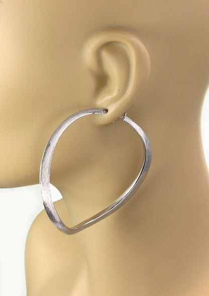 Jumbo Textured 14k White Gold Wave Hoop Earrings