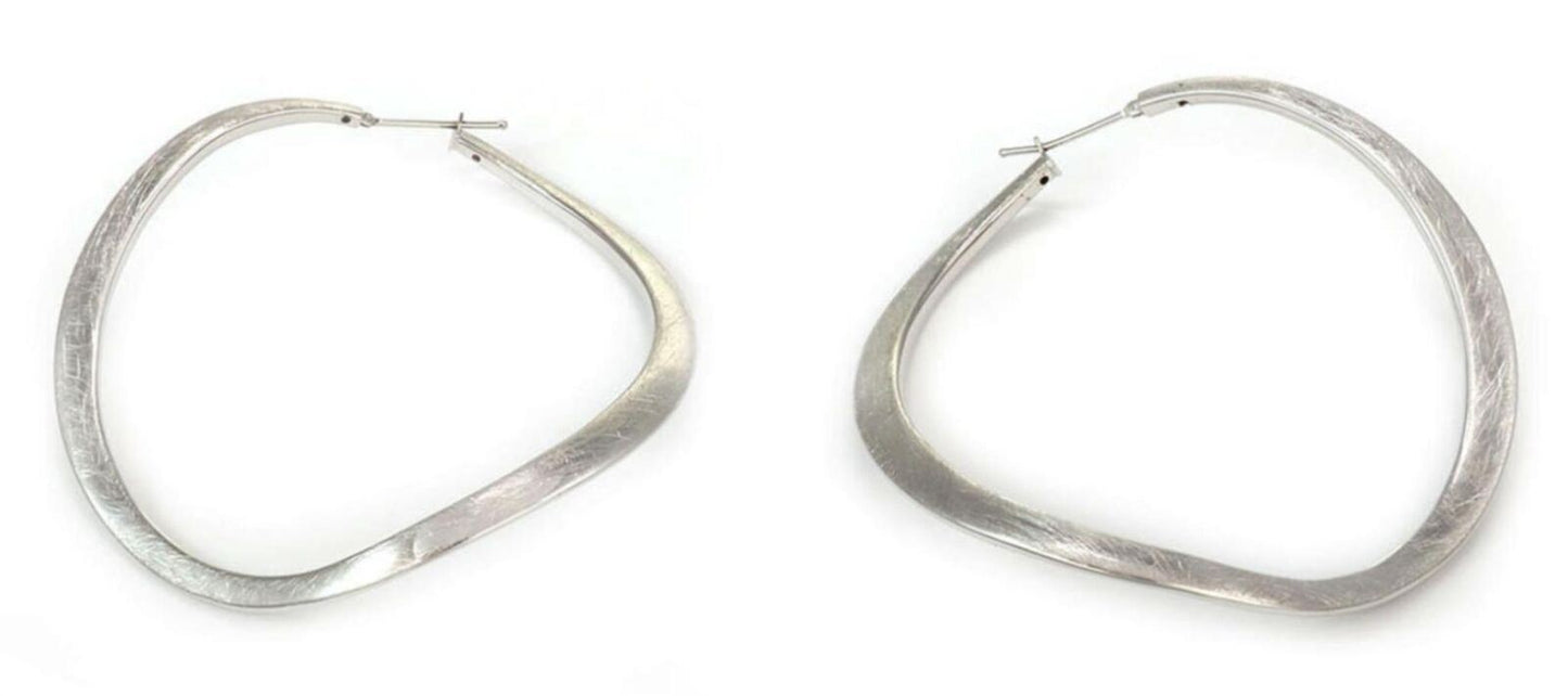 Jumbo Textured 14k White Gold Wave Hoop Earrings