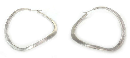 Jumbo Textured 14k White Gold Wave Hoop Earrings