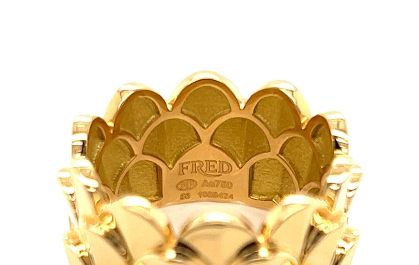 Fred of Paris Une ile D'or 18k Yellow Gold Wide Crown Band Ring - Size 7.5