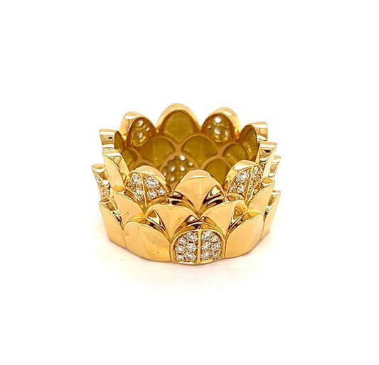 Fred of Paris Une ile D'or Diamond 18k Yellow Gold Crown Band Ring - Size 6.25