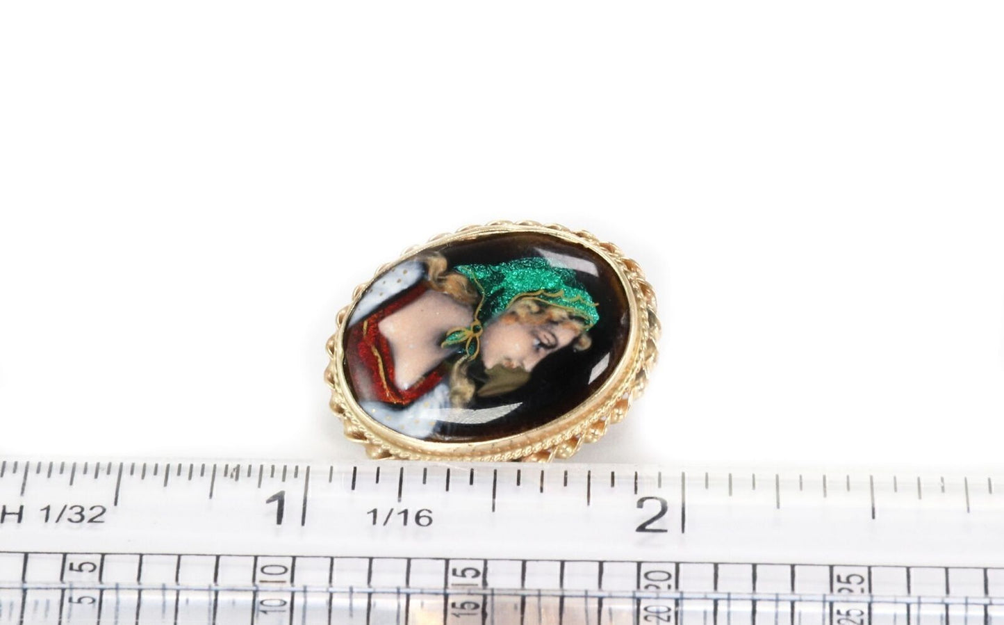 Painted Enamel 14k Yellow Gold Hand Cameo Woman Oval Earrings