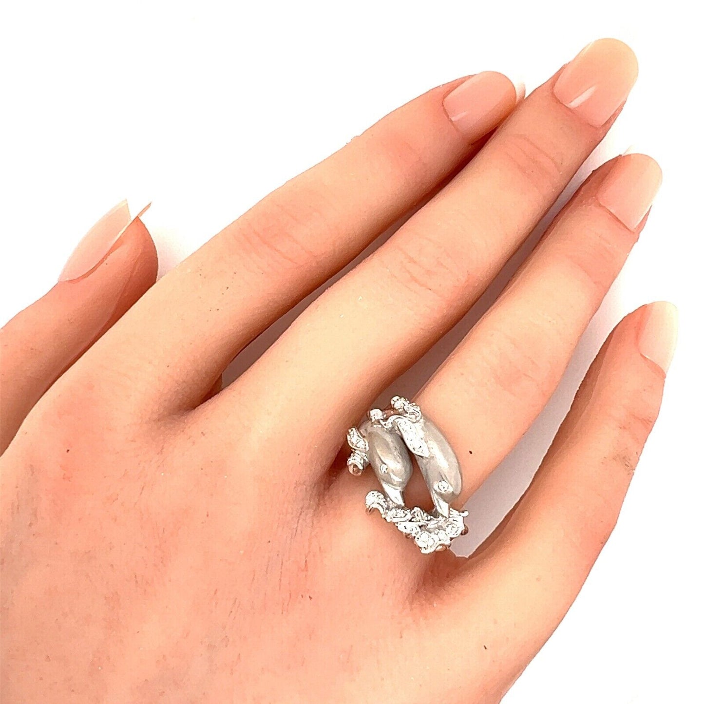 Carrera y Carrera Diamond 18k White Gold Double Dolphin Ring - Size 5