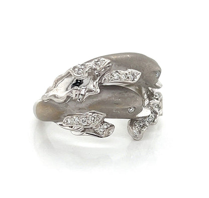 Carrera y Carrera Diamond 18k White Gold Double Dolphin Ring - Size 5