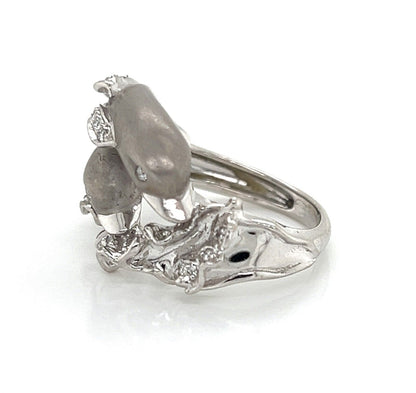 Carrera y Carrera Diamond 18k White Gold Double Dolphin Ring - Size 5