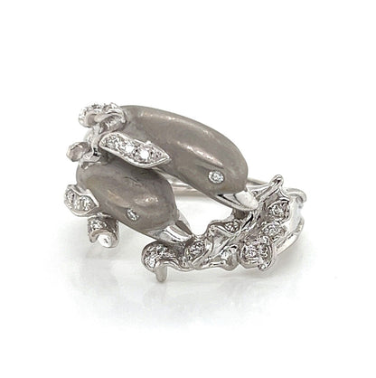 Carrera y Carrera Diamond 18k White Gold Double Dolphin Ring - Size 5