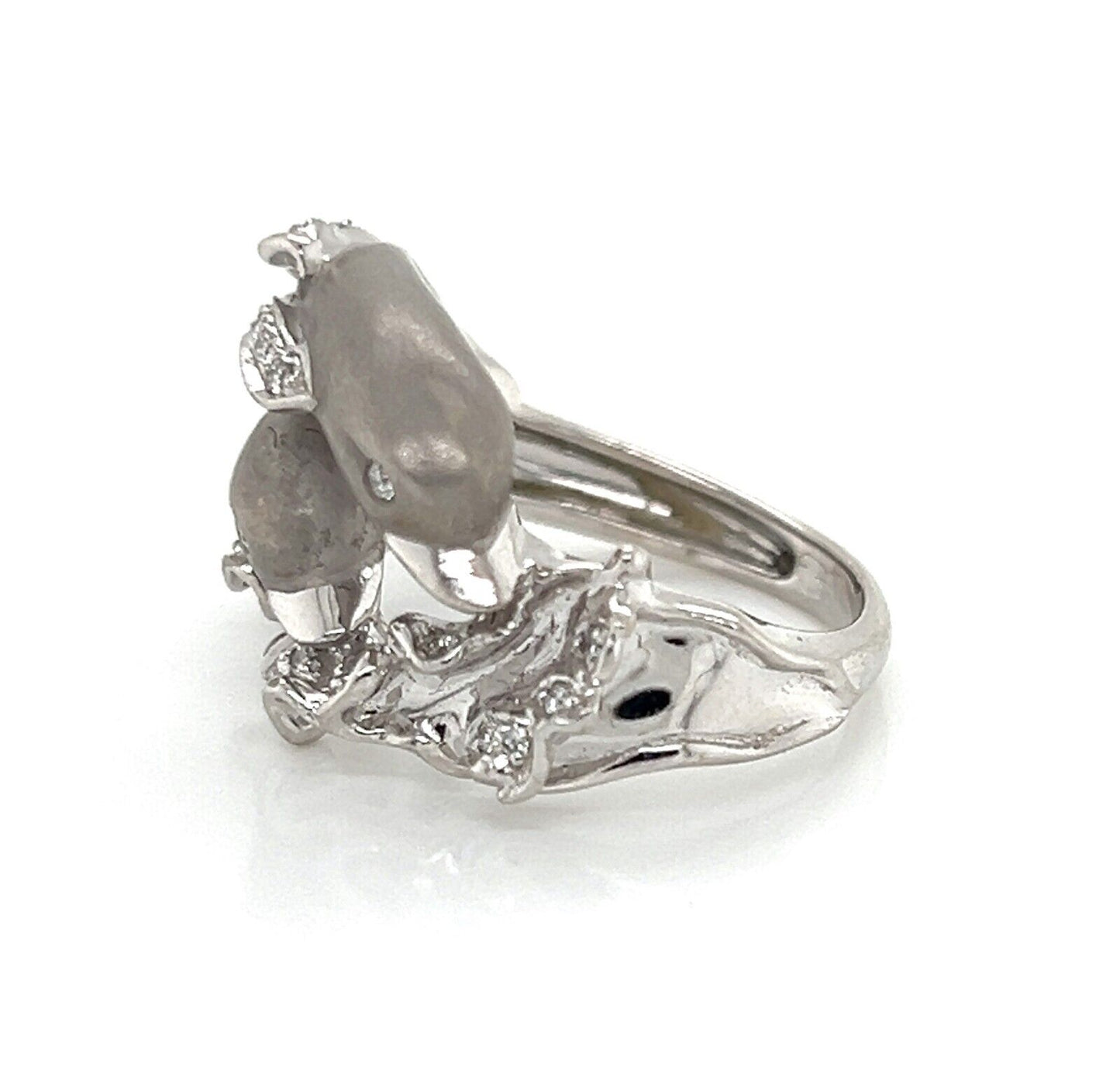 Carrera y Carrera Diamond 18k White Gold Double Dolphin Ring - Size 5