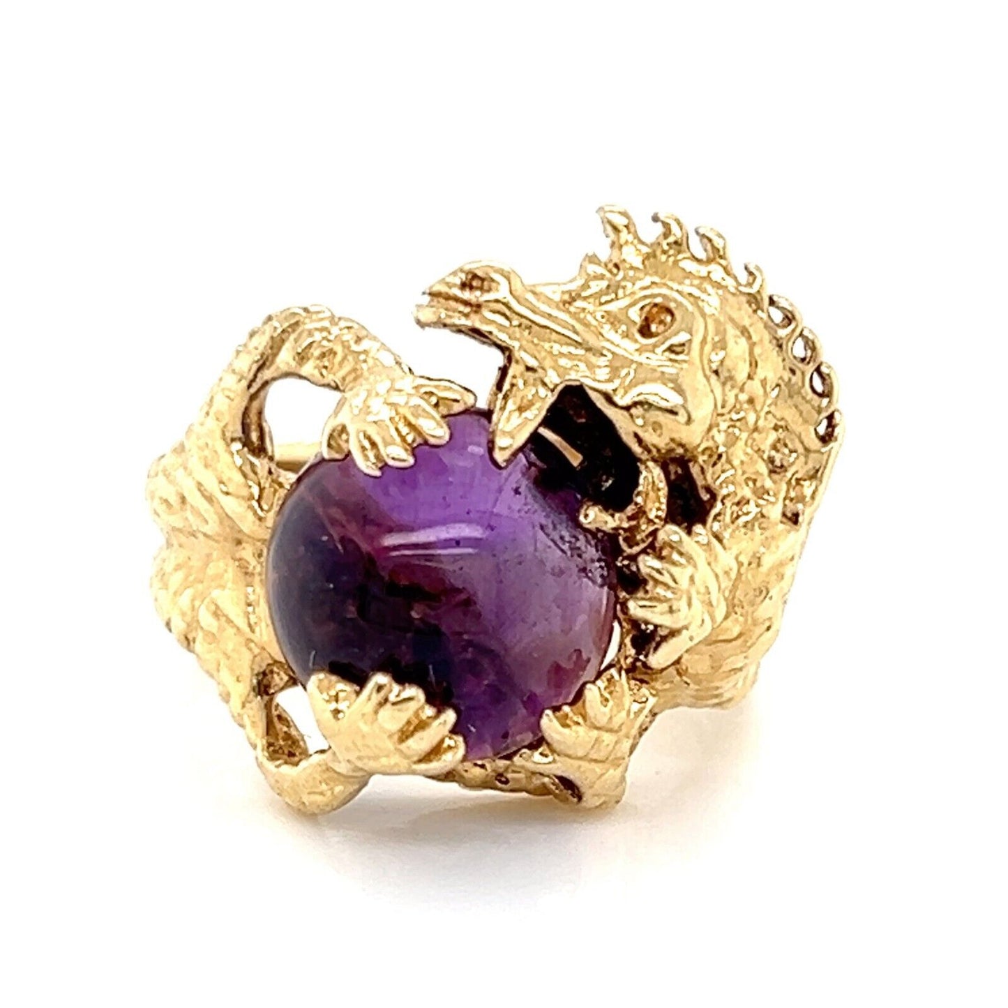 Amethyst 14k Yellow Gold Dragon Ring - Size 3