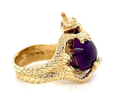 Amethyst 14k Yellow Gold Dragon Ring - Size 3