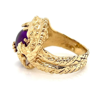 Amethyst 14k Yellow Gold Dragon Ring - Size 3